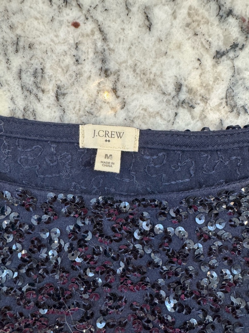 J.Crew Navy Sequin Top Medium 3/4 Sleeve Sparkly Party Holiday Blouse - Picture 4 of 10